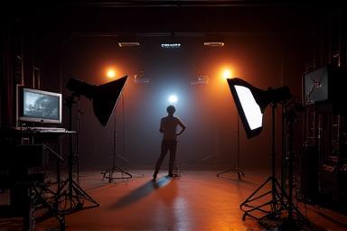 Advanced lighting setup on a film set, illustrating cinematography