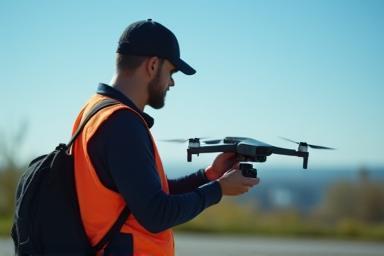 Drone operator preparing a drone for aerial video shooting