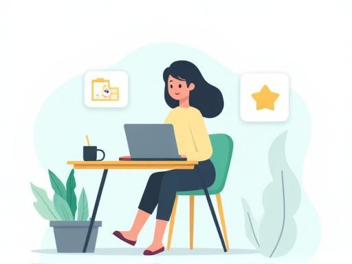 Illustration of a person giving feedback on a laptop